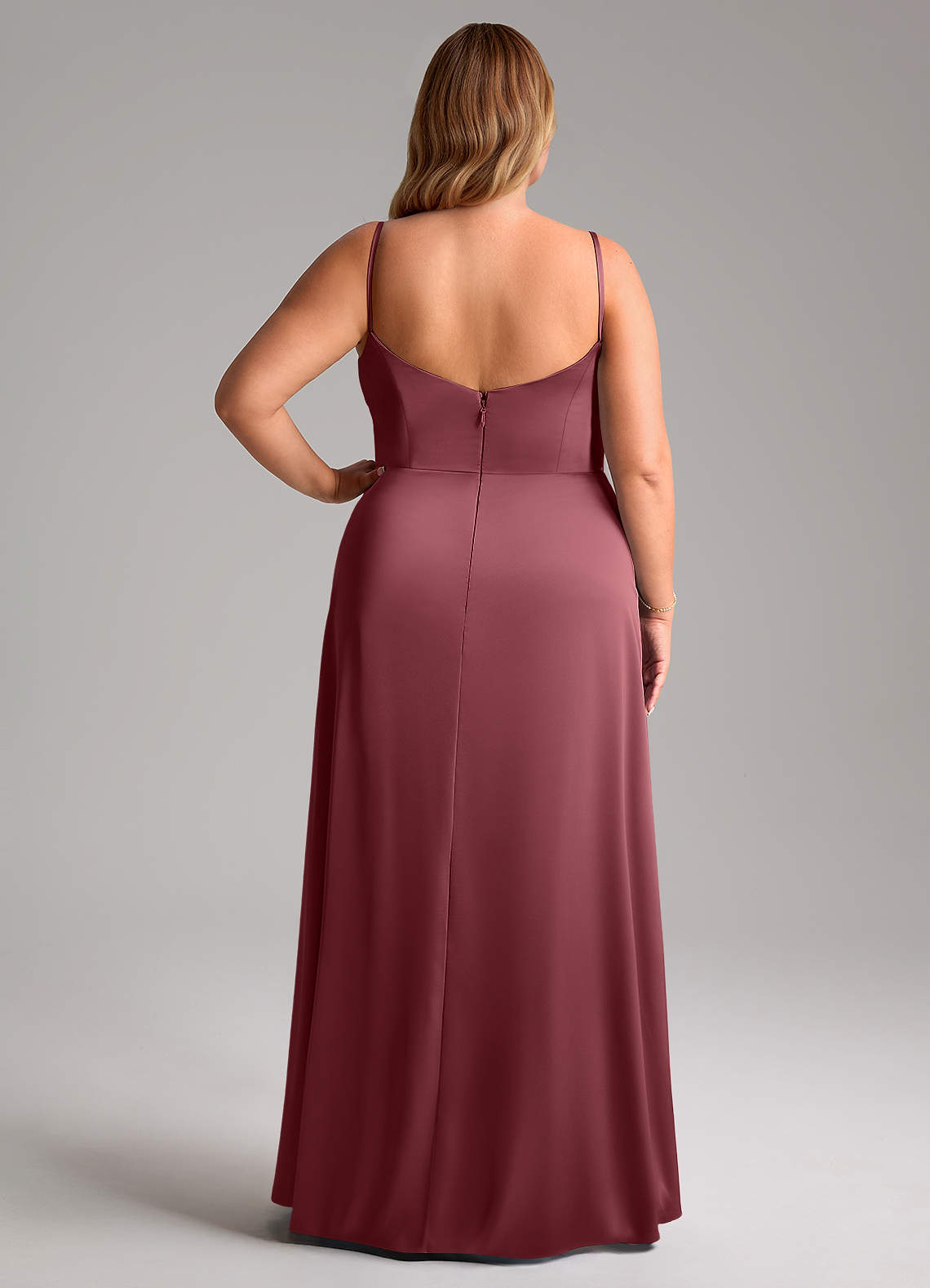 Azazie Azuree Bridesmaid Dresses Desert Rose A-Line Pleated Stretch Satin Dress image1