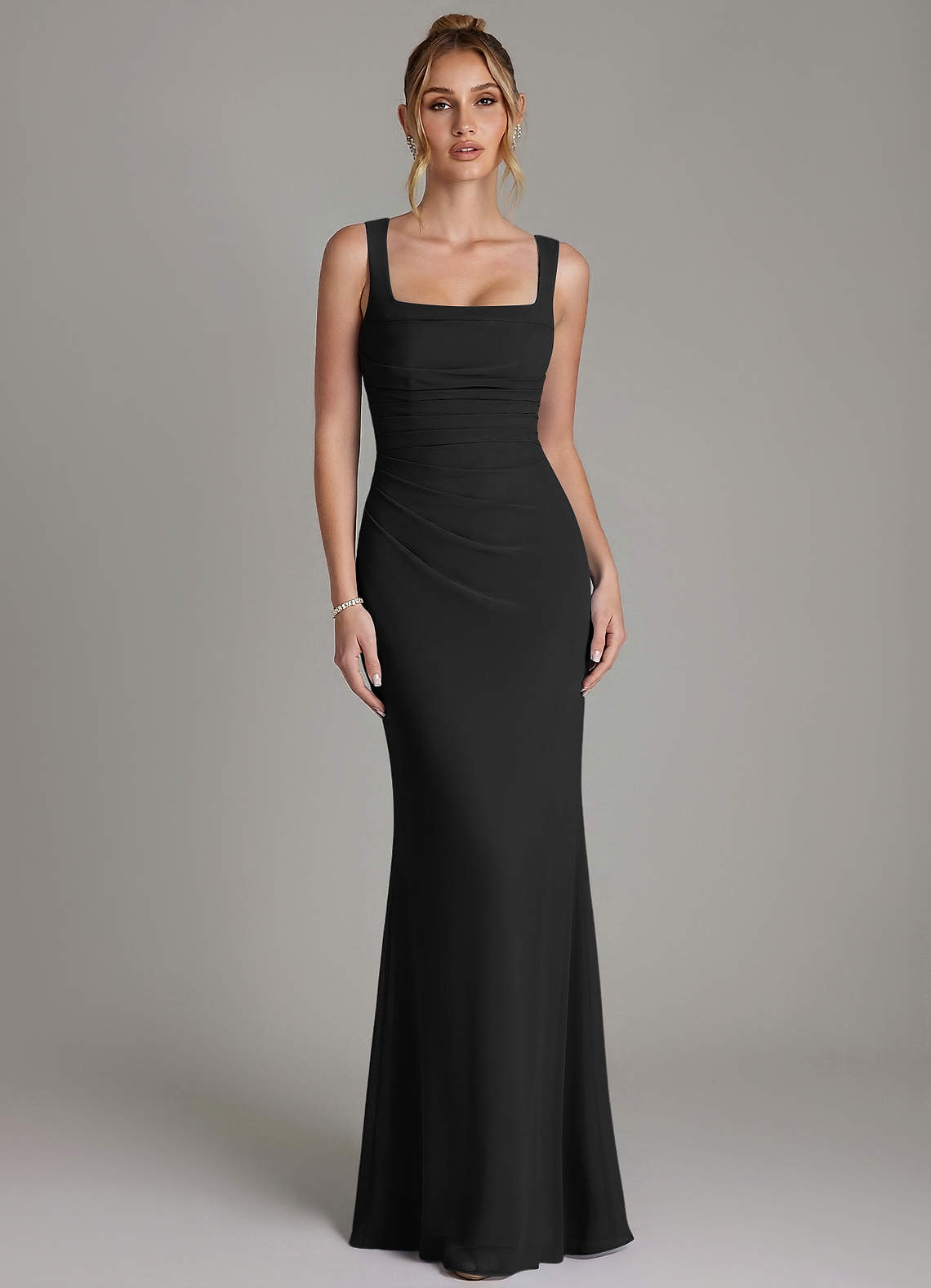 Azazie Agustina Bridesmaid Dresses Black Mermaid Corset Chiffon Dress image4
