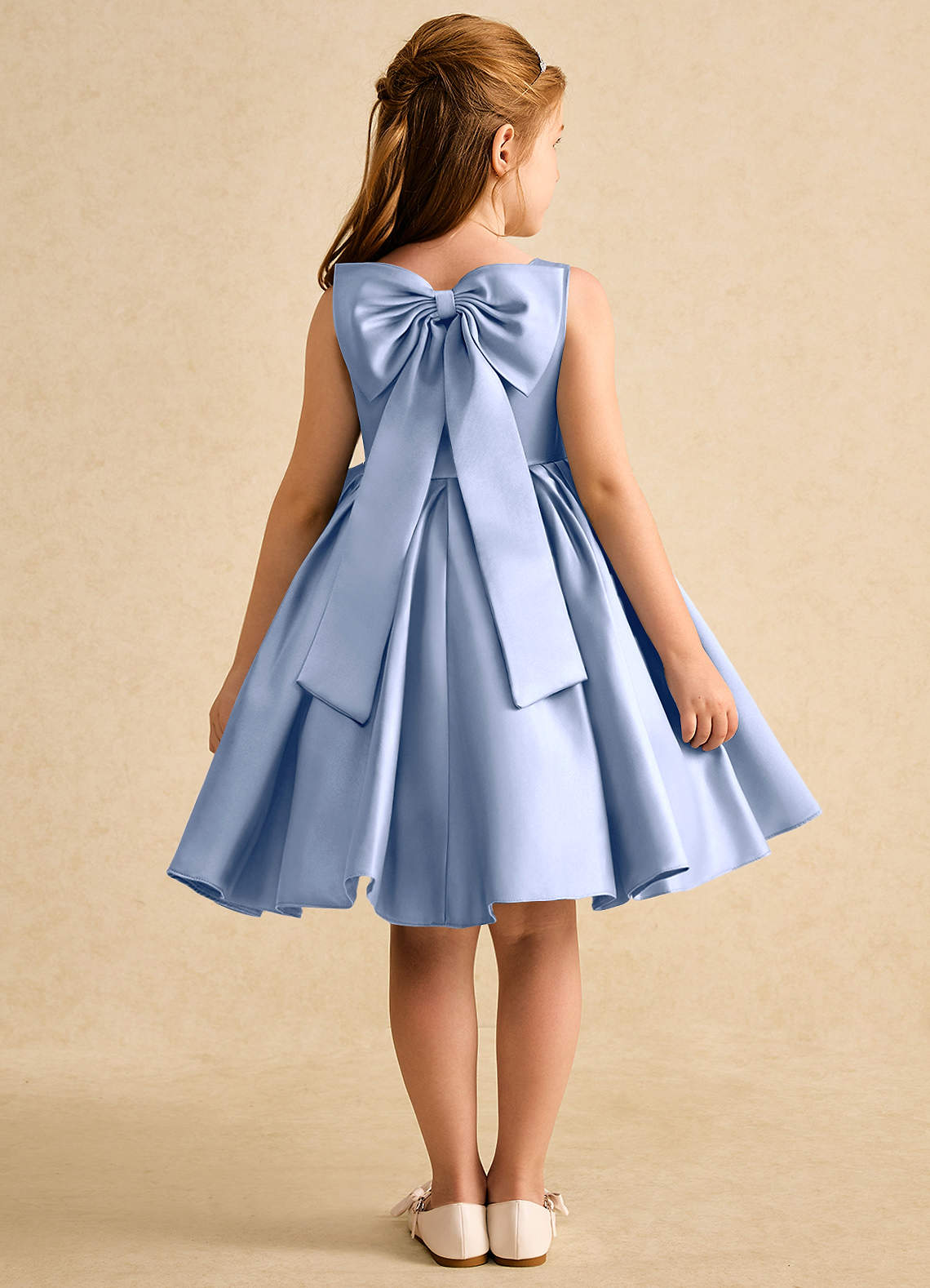 Azazie Jessie Flower Girl Dresses Ice A-Line Bow Matte Satin Dress image1