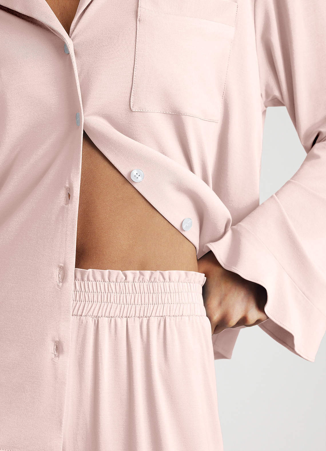 front Pyjamaset met lange mouwen en ruches van bamboevezel