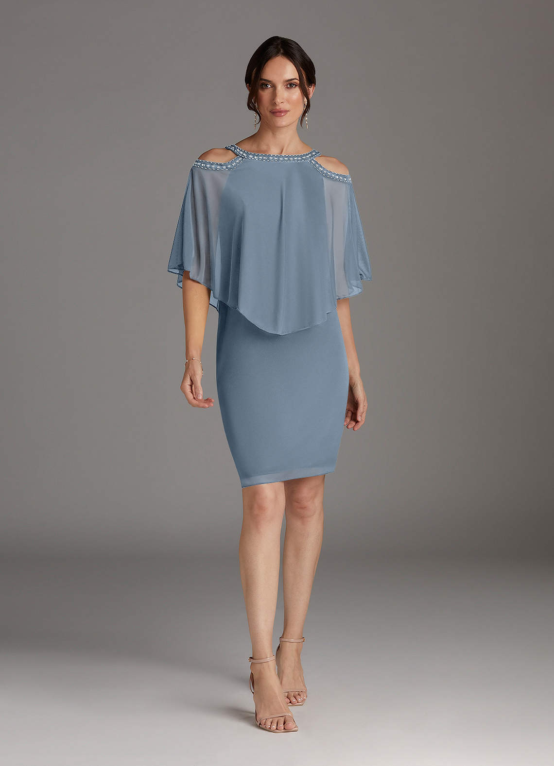 Azazie Junibee Abiti per la Madre della Sposa Abito Tubino in Maglia Lustrini Blu Polveroso image1