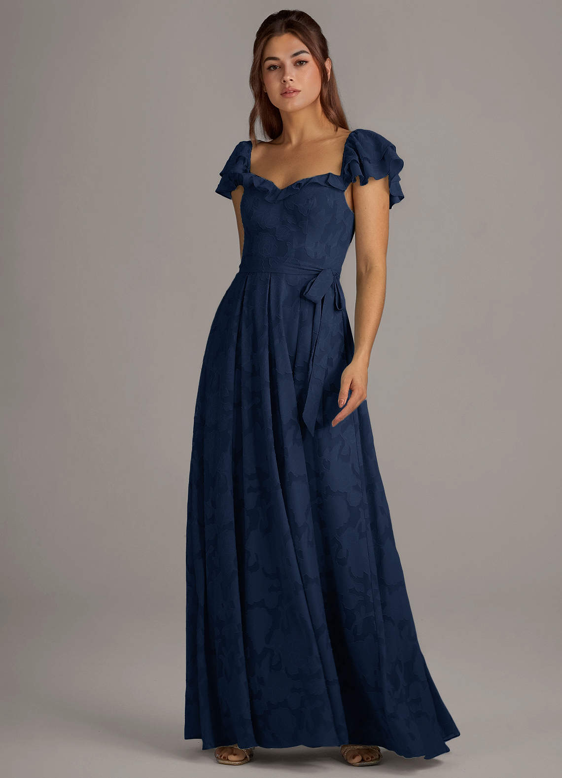 Azazie Aricella Dark Navy Floral Burnout Bridesmaid Dresses | Azazie