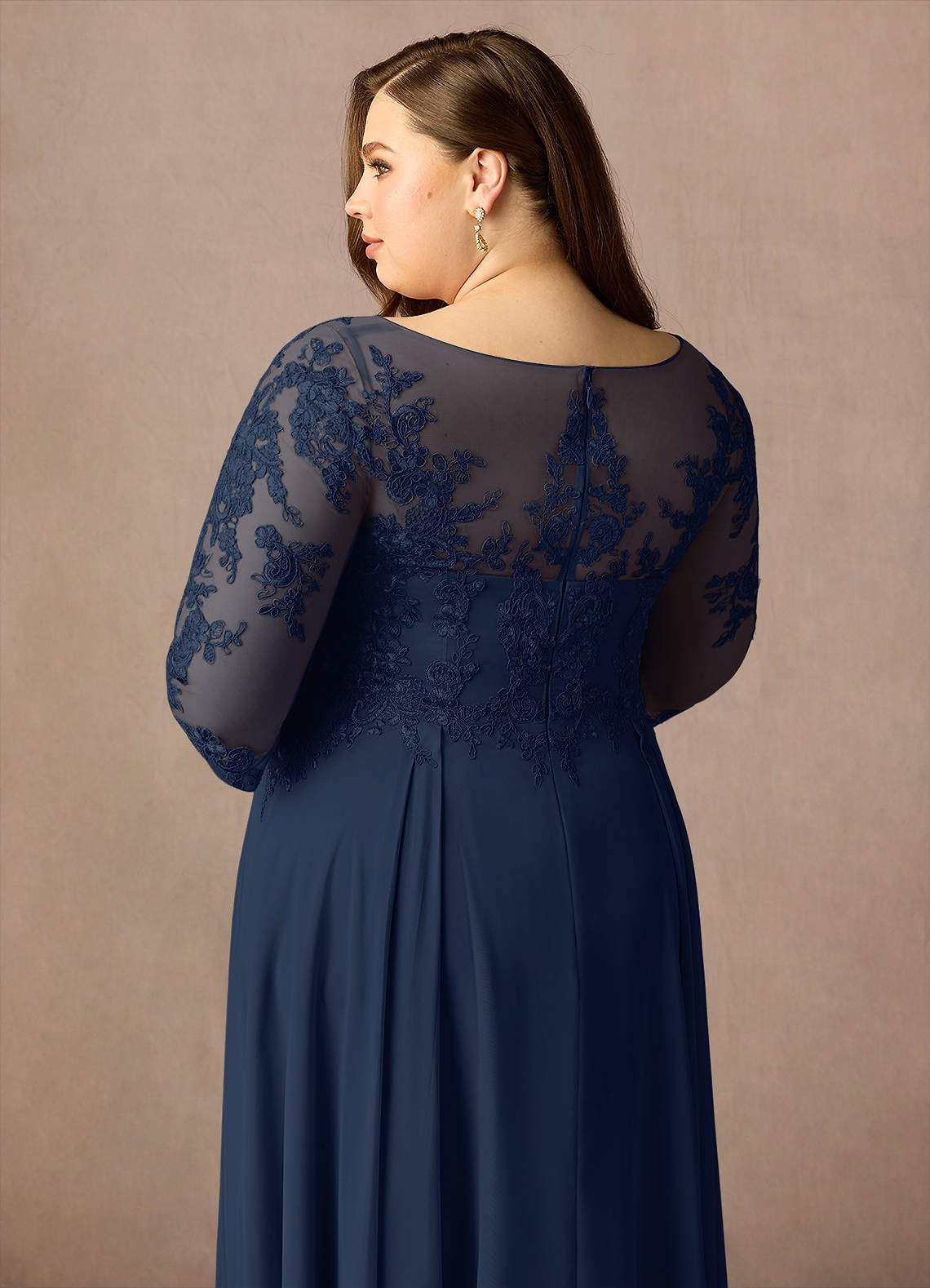 Azazie Marge Mother of the Bride Dresses Dark Navy A-Line Scoop Lace Chiffon Dress image6