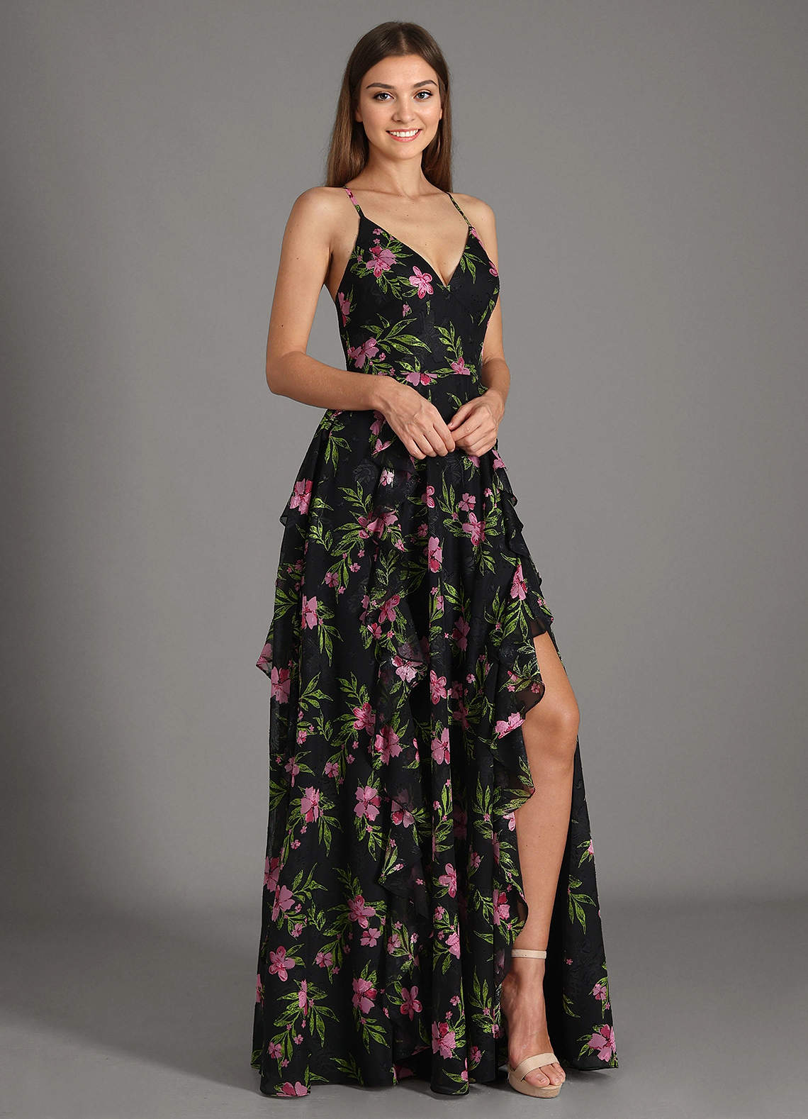 blue chiffon maxi dress Evander Color:Wine Red Web Collection: Black Theme Wedding Assembly Cotton Ruffle Dress
