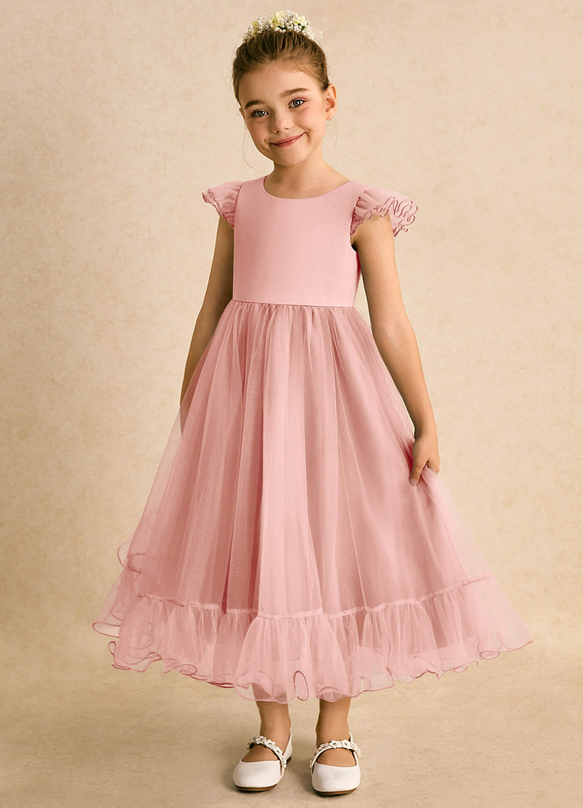 Azazie Phebs Flower Girl Dresses Rosette A-Line Tulle Dress image1