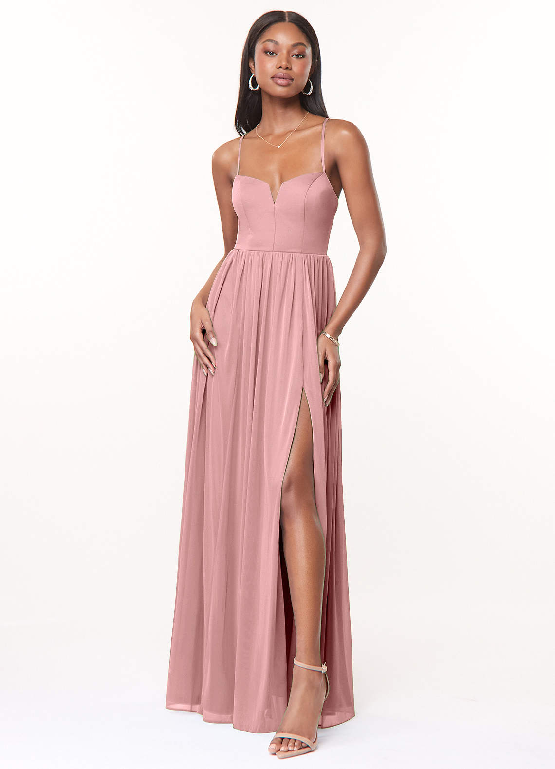 Azazie Marsol Abiti da Damigella Abito A-Line in Maglia Corsetto Rosa Polverosa image1