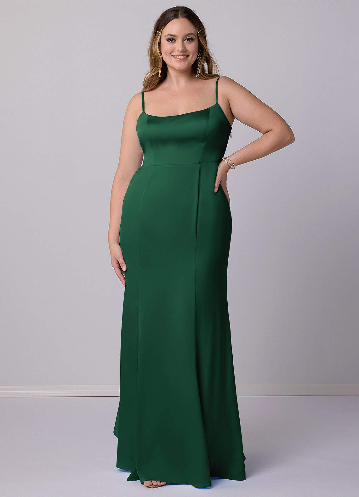 Barbie ♥ Azazie Bridesmaid Dresses Dark Green Mermaid Bow Stretch Satin Dress image8