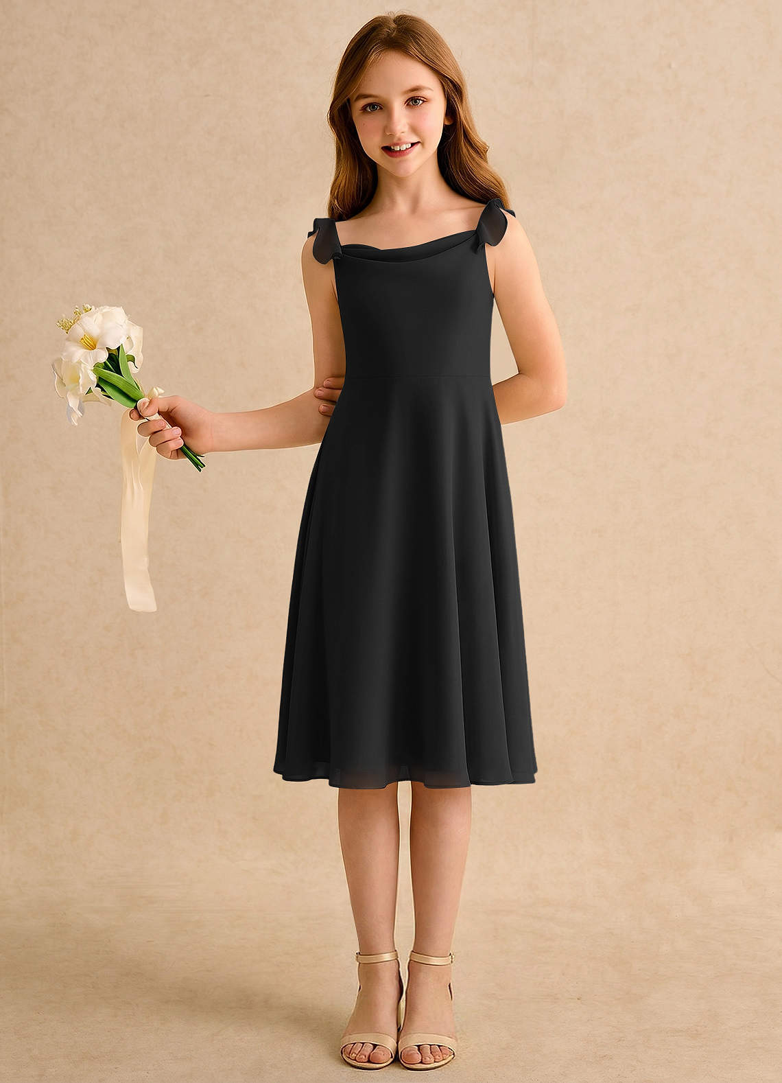 black chiffon knee length dress Black Chiffon Dresses