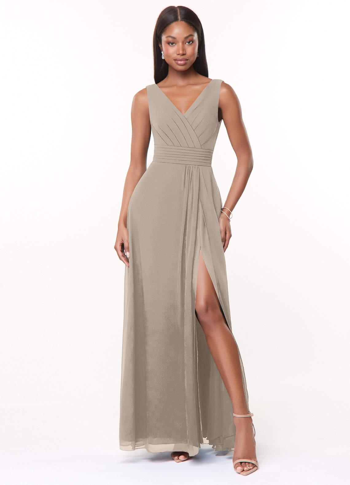 Azazie Karina Bridesmaid Dresses Frost A-Line Pleated Chiffon Dress image1