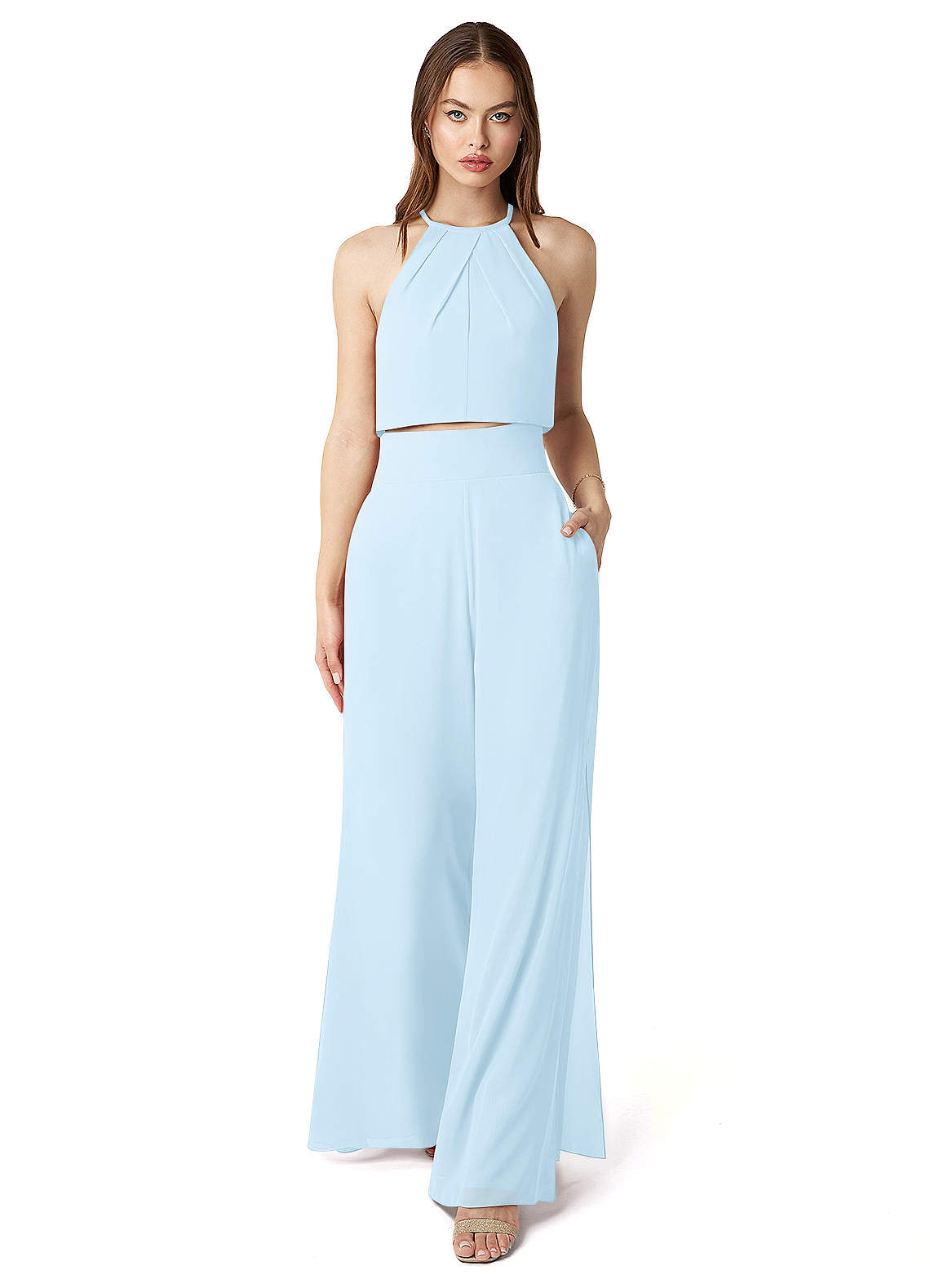 Azazie Kenzi Jumpsuit Sky Blue Chiffon Bridesmaid Dresses | Azazie