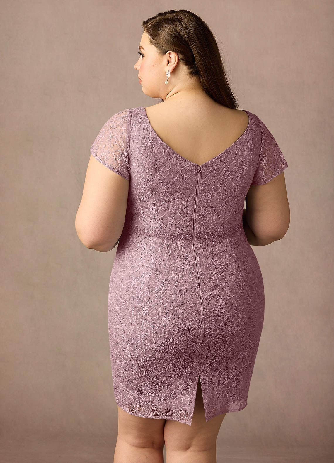 Azazie Lucilia Dusty Rose Sheath Lace Dress Ready to Ship | Azazie