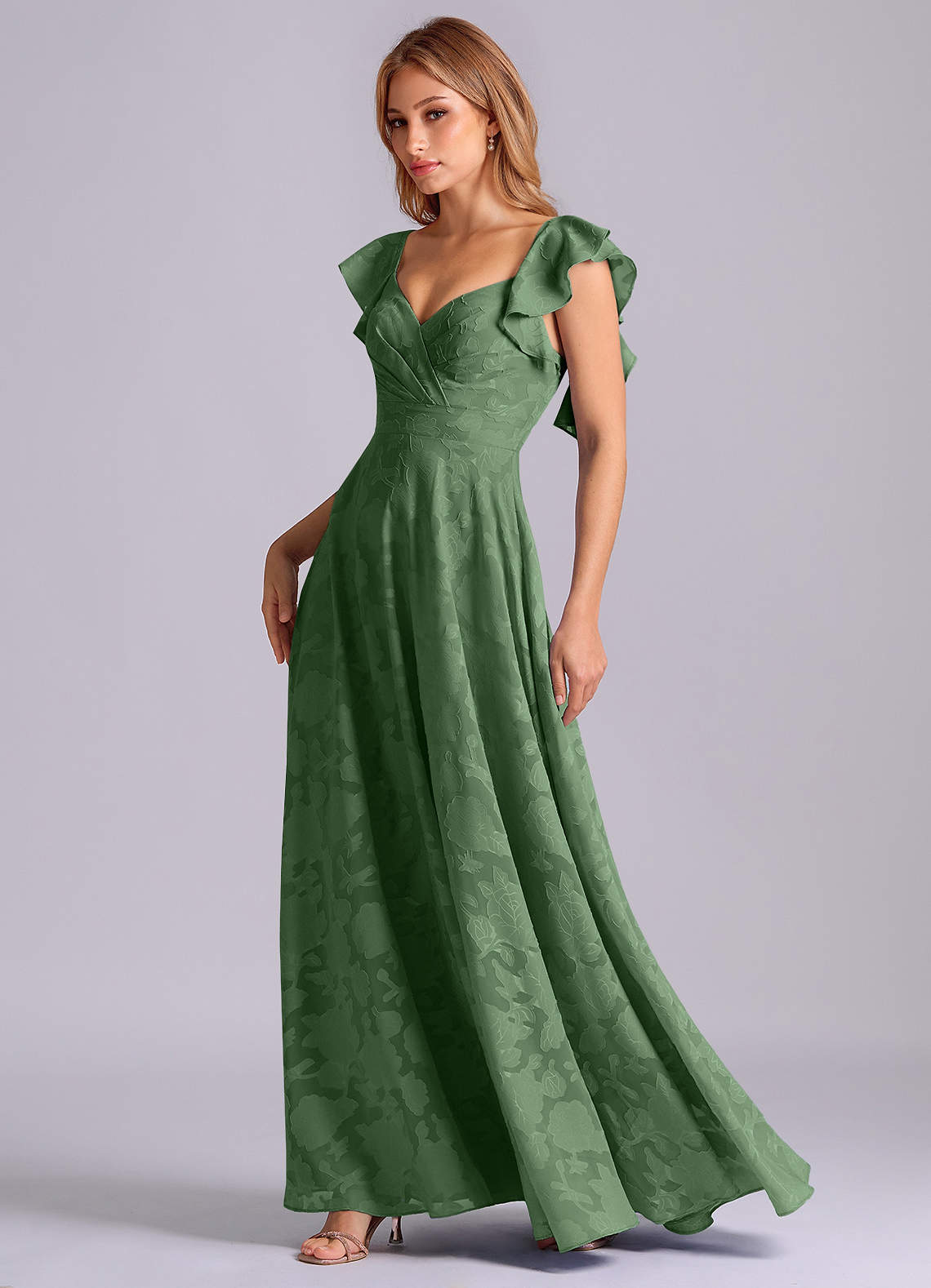 Azazie Leilani Bridesmaid Dresses Eucalyptus A-Line Sweetheart Neckline Floral Burnout Dress image3