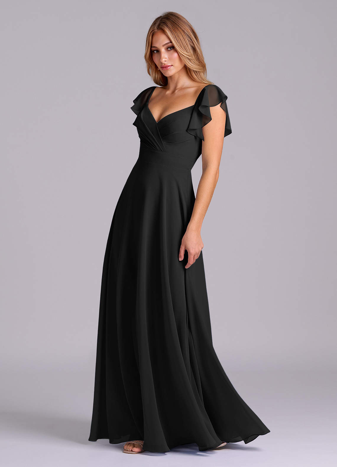 Azazie Leilani Bridesmaid Dresses Black A-Line Pleated Chiffon Dress image3