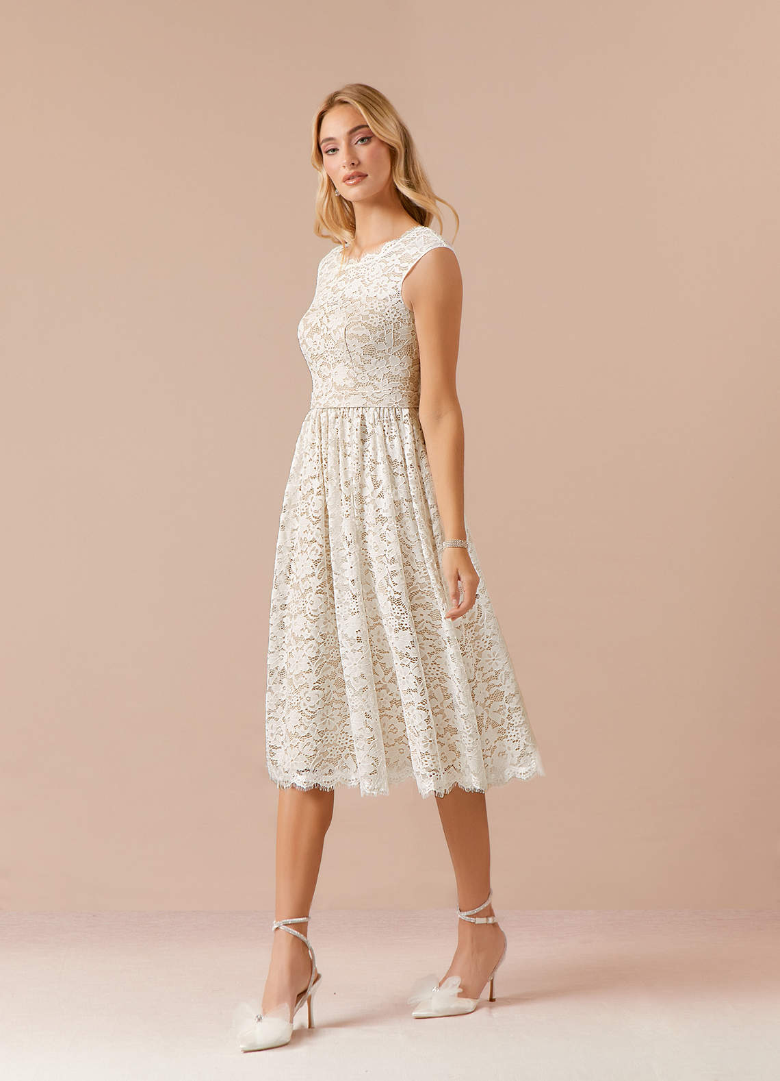 Cream Lace Tea Length Dress