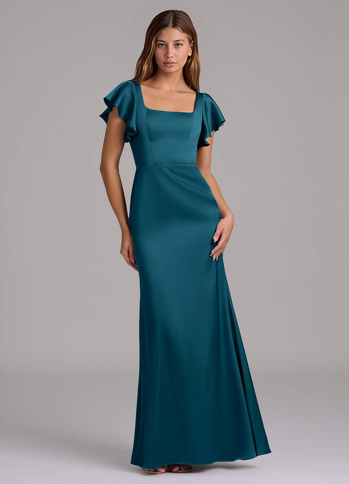 Azazie Elkie Brudtärnklänningar Klänning av Sjöjungfru i Stretch Satin Fyrkantig halsringning Bläckblå image1