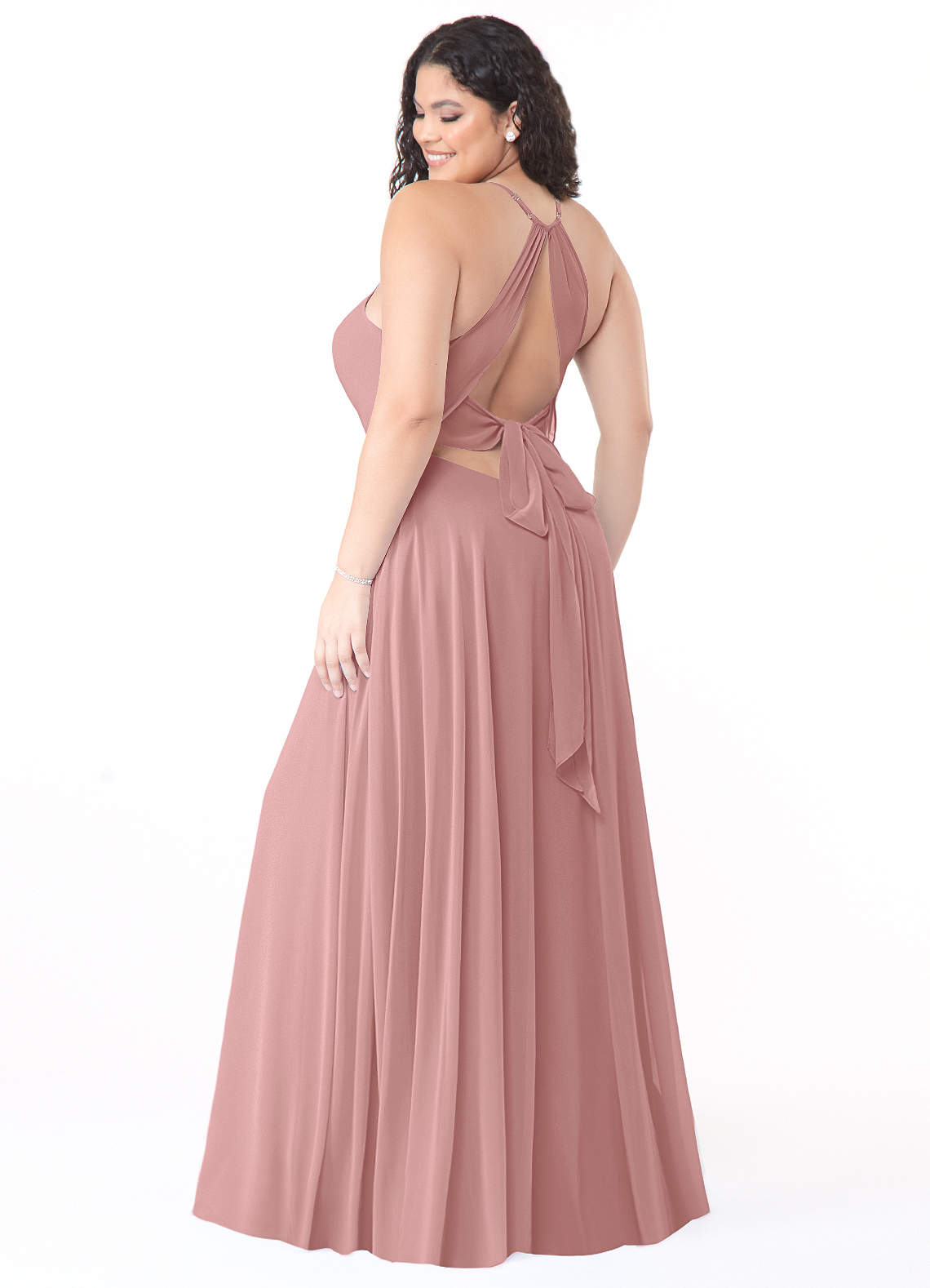 Azazie Evalleen Robes de demoiselle d'honneur Robe Trapèze en Mousseline de soie Plissée Rose Poussiéreuse image1