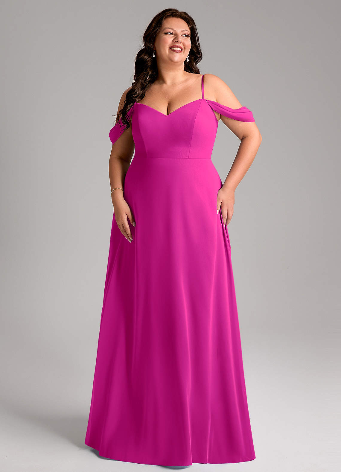 Azazie Marley Vestidos de madrinha de casamento Vestido Fúcsia de Chiffon de Linha A com Ombros Caídos image12
