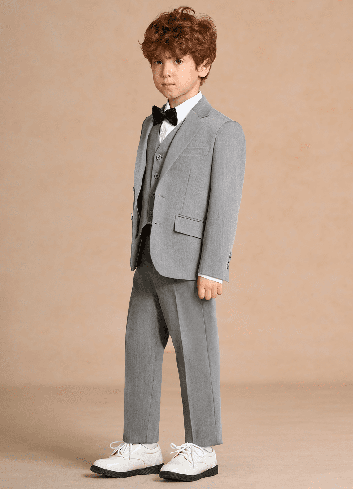 front Oliver Grey Boys 5-Piece Suit With Bow Tie