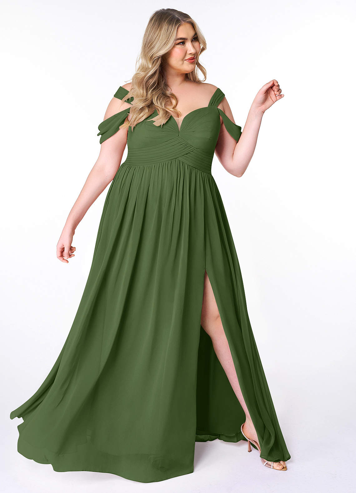 Azazie A-Line Off The Shoulder Floor-Length Chiffon Bridesmaid Dresses - Olive Azazie A-Line Off The Shoulder Floor-Length Chiffon Bridesmaid Dresses - Olive
