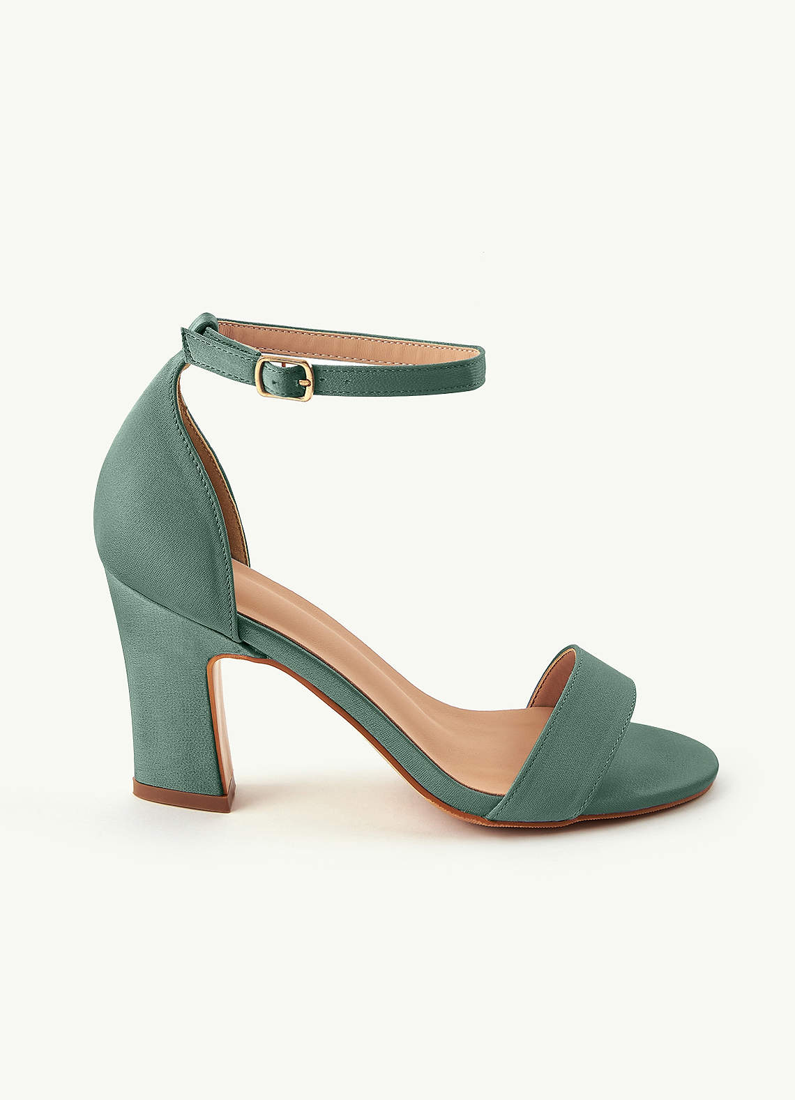 front Matching Color Stretch Satin Chunky Heel Sandals & Pleated Clutch Set