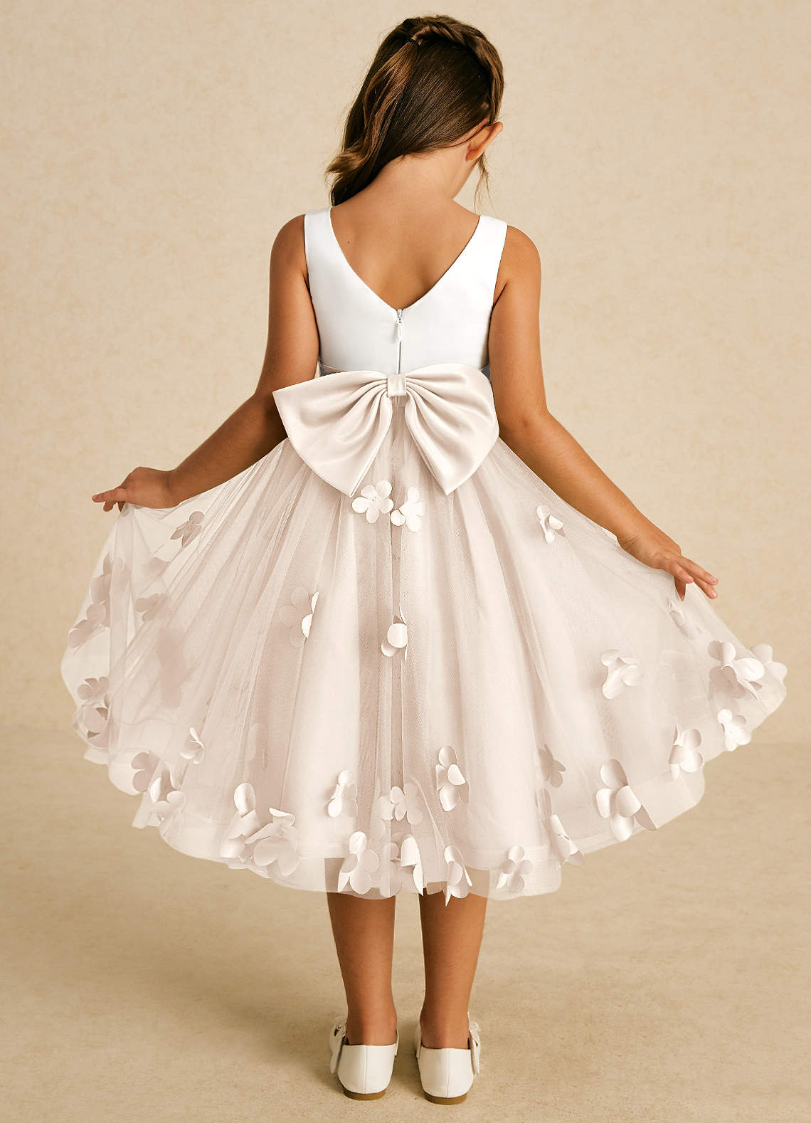 Azazie Sprout Flower Girl Dresses White Alabaster A-Line Bow Tulle Dress image1