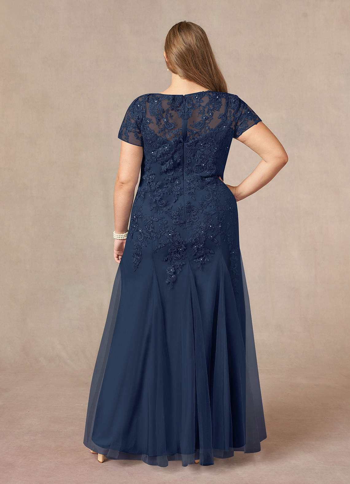 Azazie Laurie Mother of the Bride Dresses Dark Navy Mermaid Scoop Sequins Tulle Dress image9