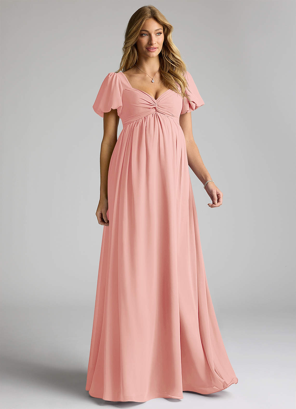 Azazie Madisynn Brautjungfernkleider für Schwangere Schleifen Chiffon Bodenlänge Kleid image1