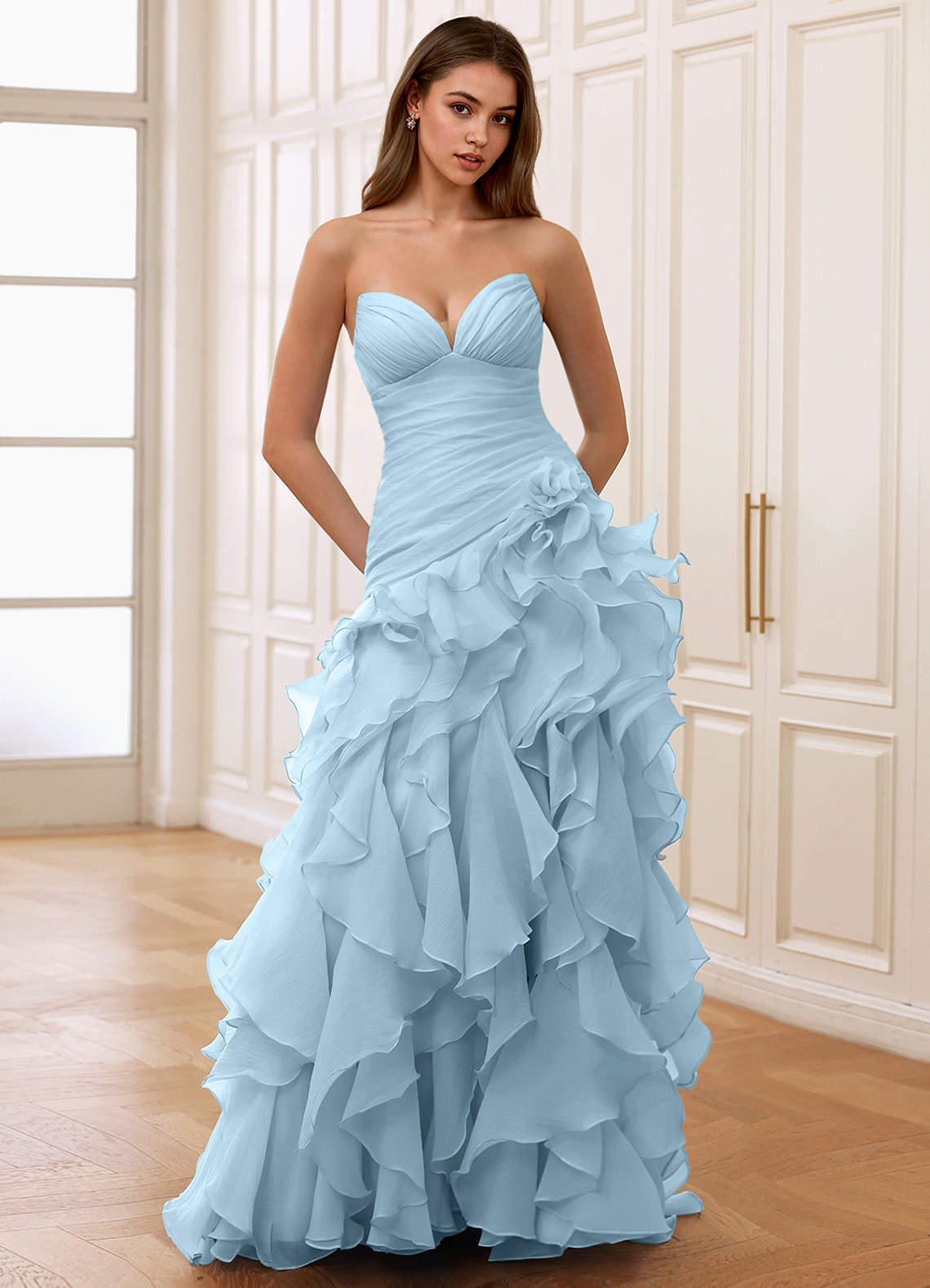 Azazie Shy Blue Corset Lace Up Strapless Formal Dress Azazie Shy Blue Corset Lace Up Strapless Formal Dress