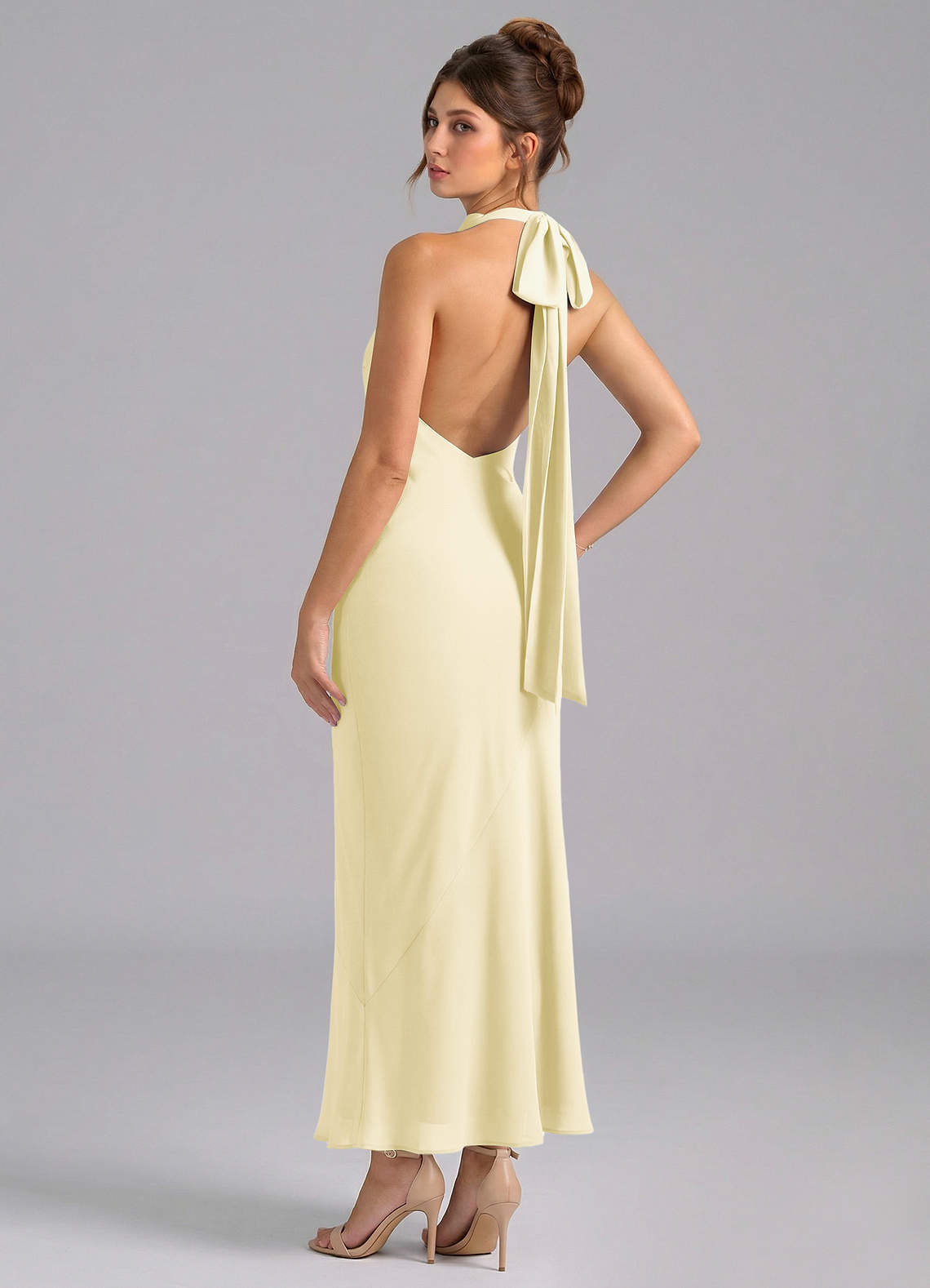 Azazie Velli Brautjungfernkleider Meerjungfrau-Linie Hoher Kragen Chiffon Kleid Zitronensorbet image5