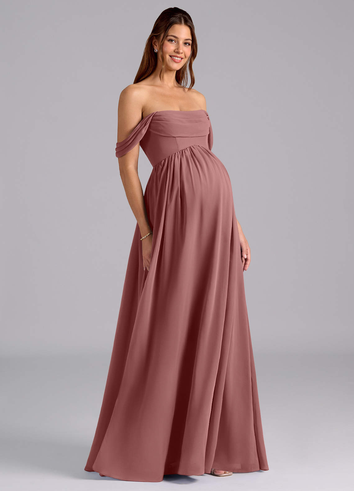 Azazie Saige Maternity Bridesmaid Dresses A-Line Pleated Chiffon Floor-Length Dress image1