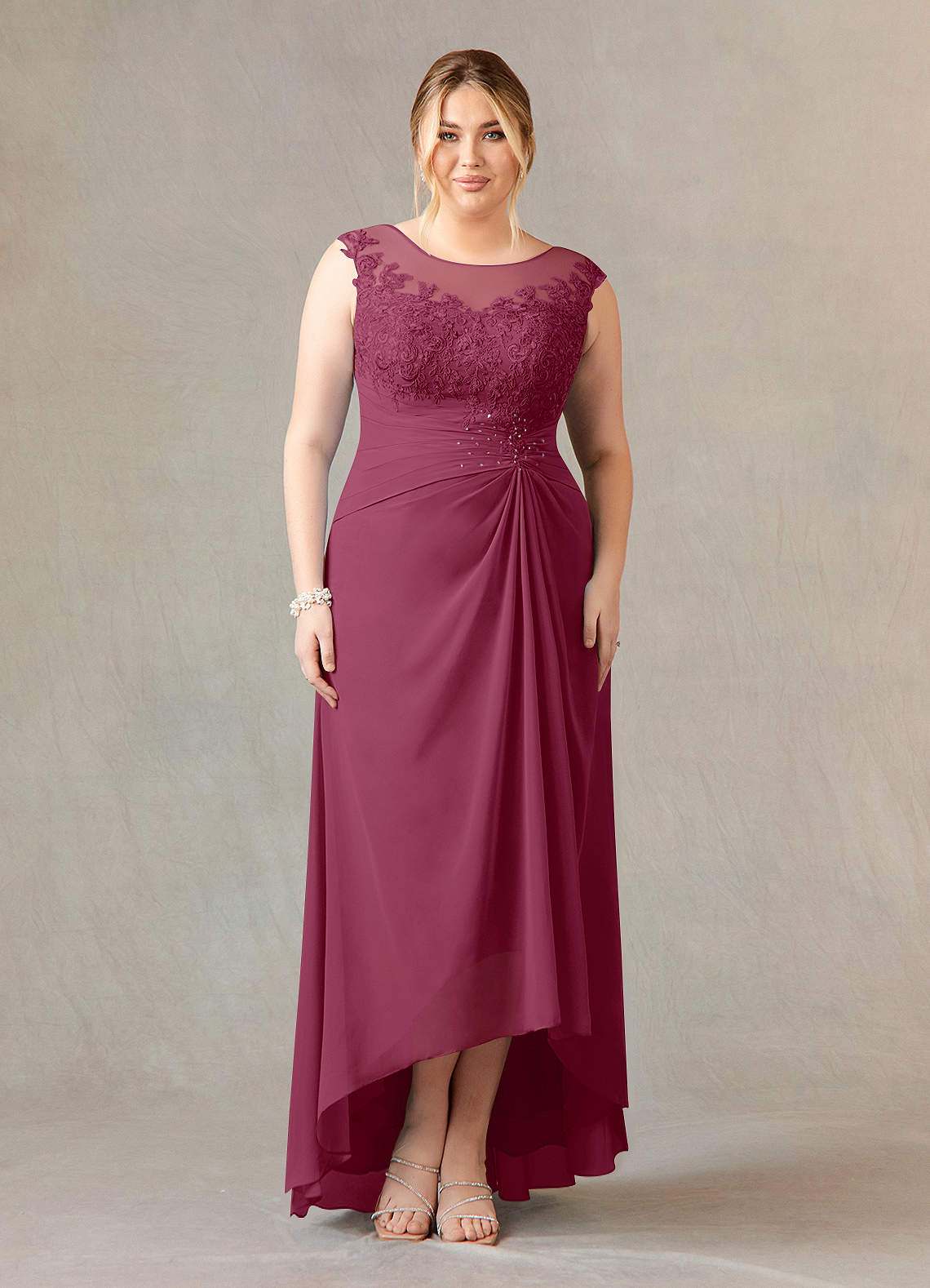 Azazie Endora Mother of the Bride Dresses Mulberry A-Line Scoop Lace Chiffon Dress image6