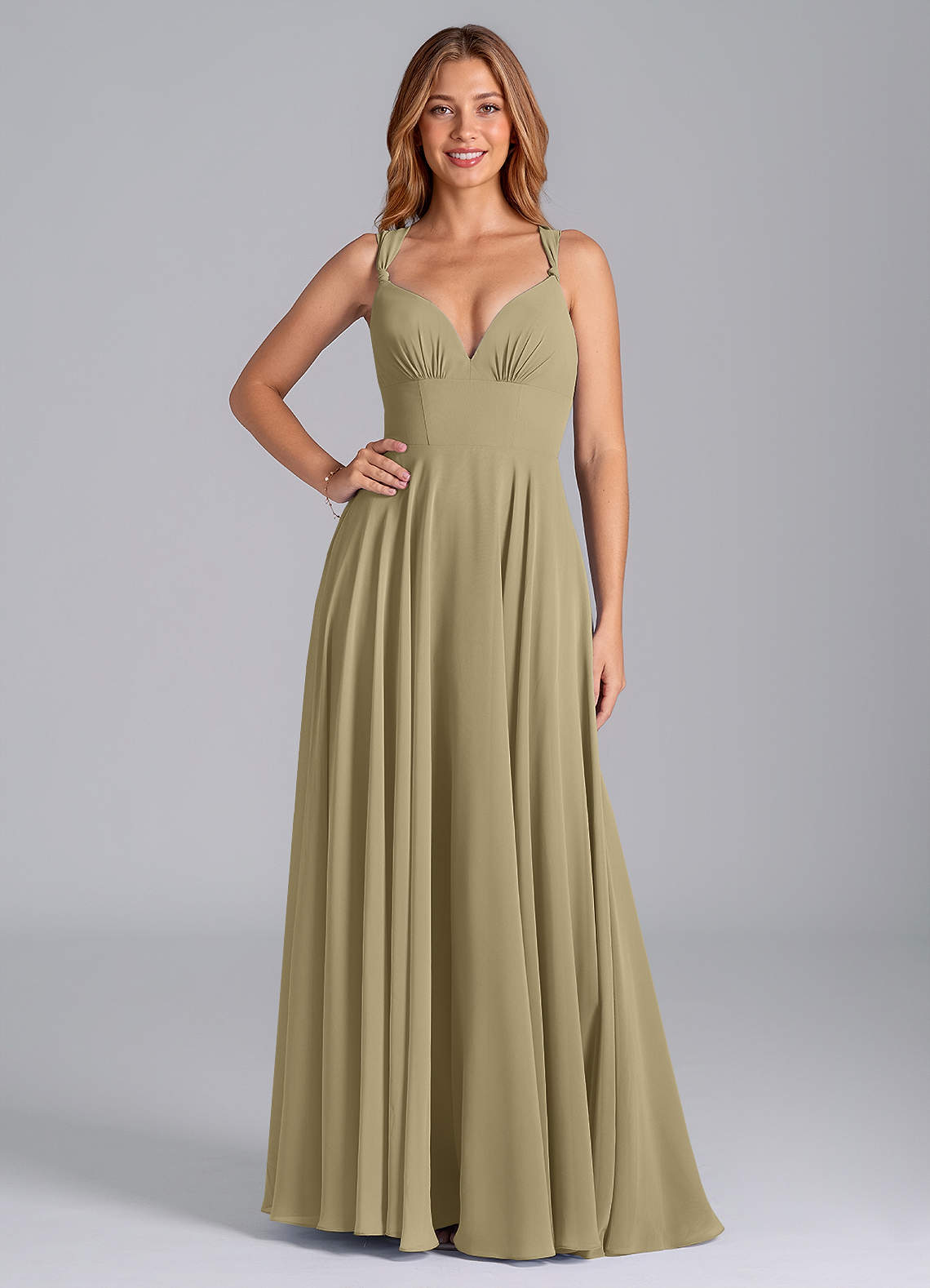 Azazie Darana Brautjungfernkleider A-Linie Korsett Chiffon Kleid Moosgrün image1