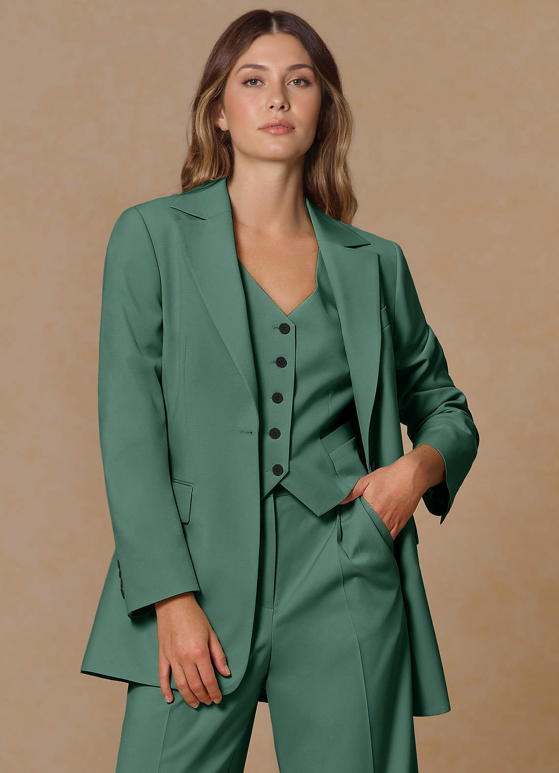 front Rowan Eukalyptus Performance-Blazer mit raffiniertem Webmuster