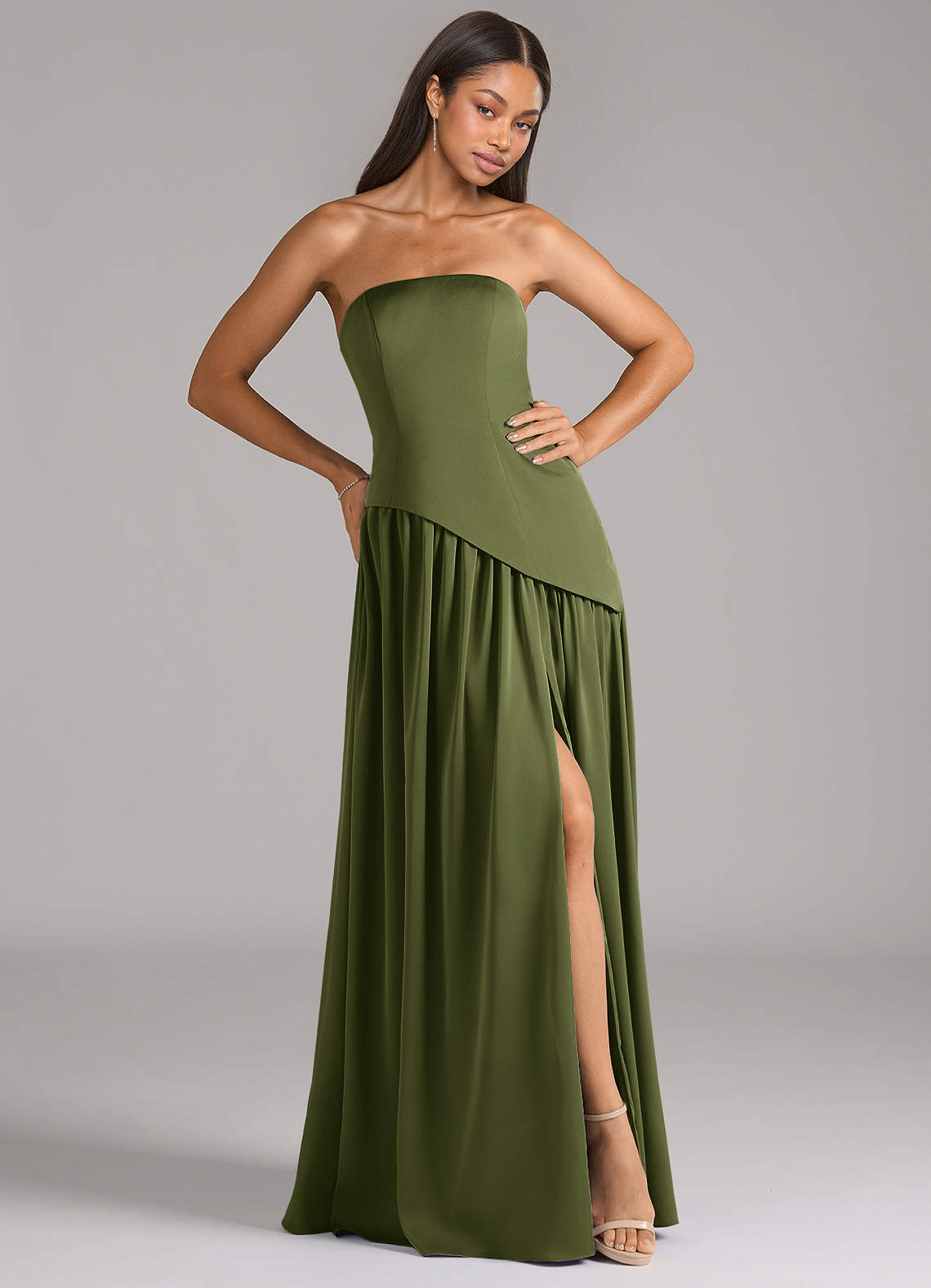 a line strapless bridesmaid dress Azazie Adeline