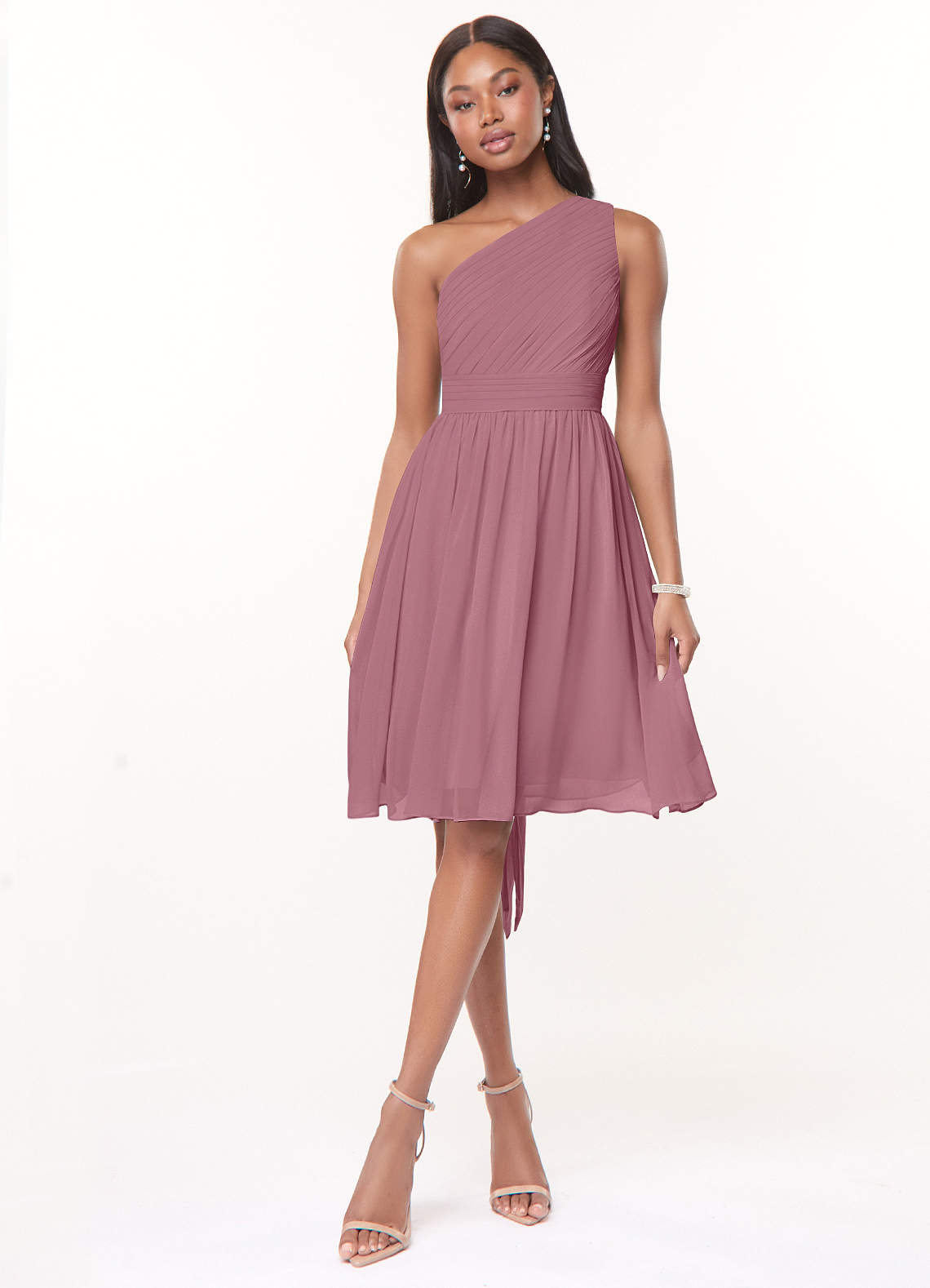 Azazie Katrina Robes de demoiselle d'honneur Robe Trapèze en Mousseline de soie Ue épaule Mauve Vintage image1