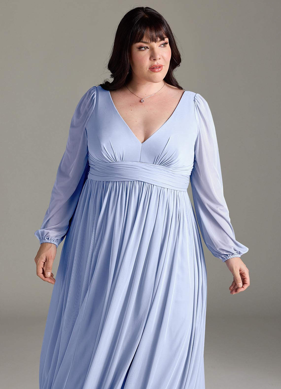 Azazie Norah Vestidos de madrinha de casamento Vestido Gelo de Chiffon de Linha A com Manga comprida image11