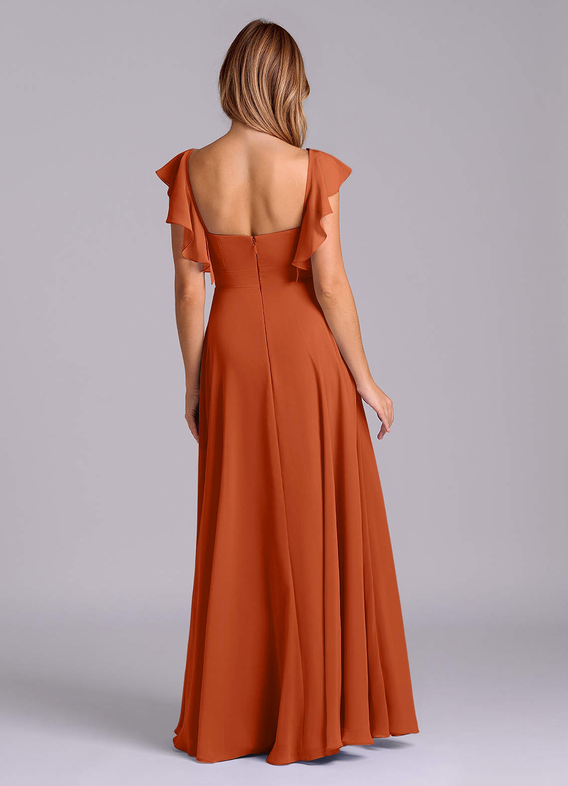 Azazie Leilani Bridesmaid Dresses Burnt Orange A-Line Pleated Chiffon Dress image1