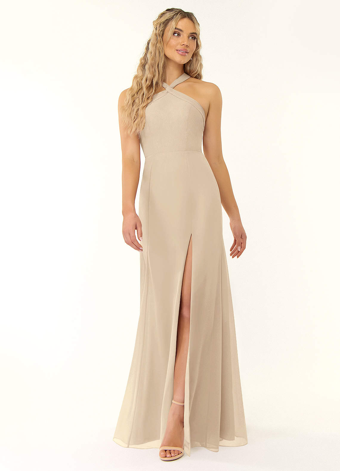 Azazie Rue Robes de demoiselle d'honneur Robe Trapèze en Mousseline de soie Dos nu Champagne image1