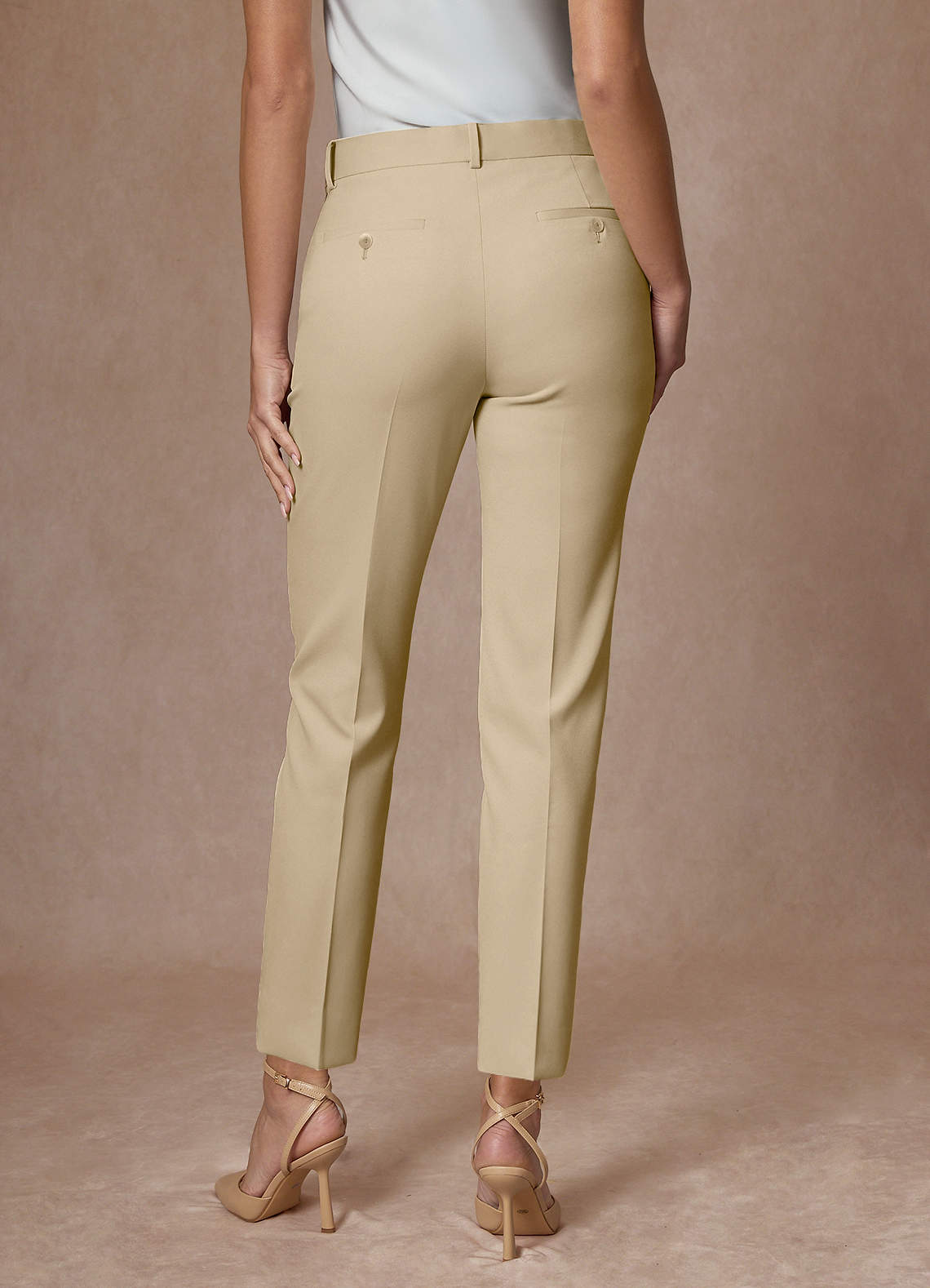 front Whitney Champagne Refined Weave Performance Full Length Dress Pants
