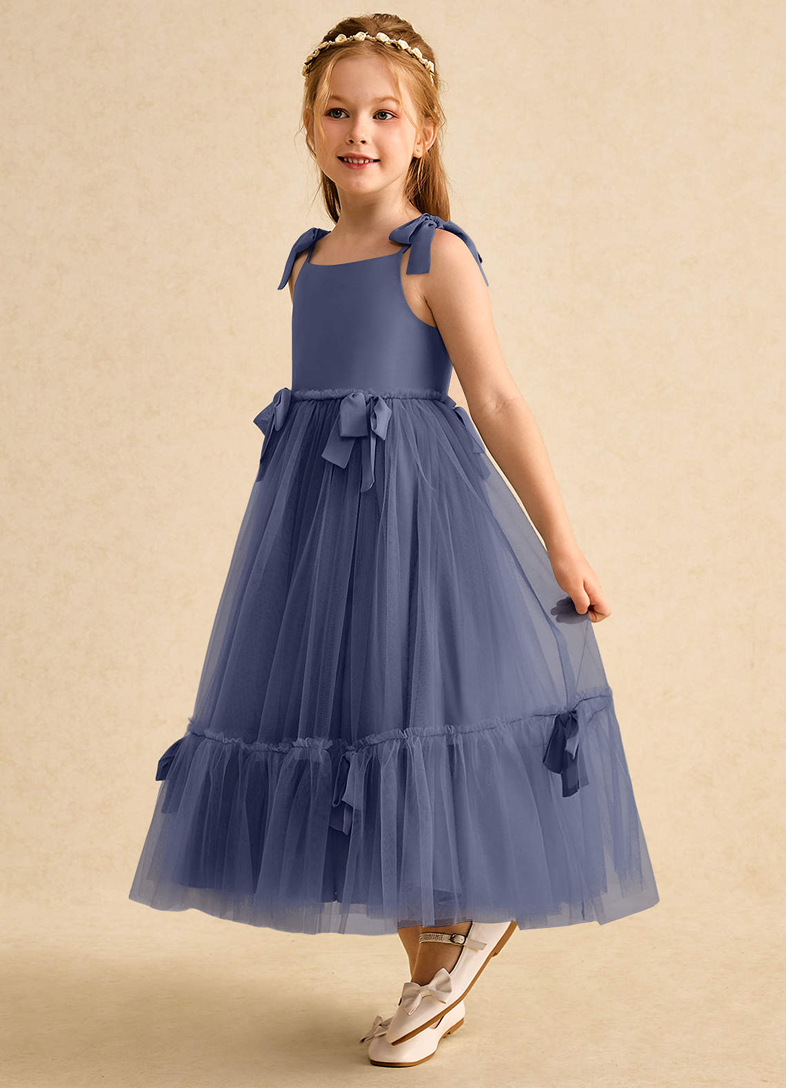 Azazie Jaci Flower Girl Dresses Stormy A-Line Spaghetti Strap Chiffon Dress image1