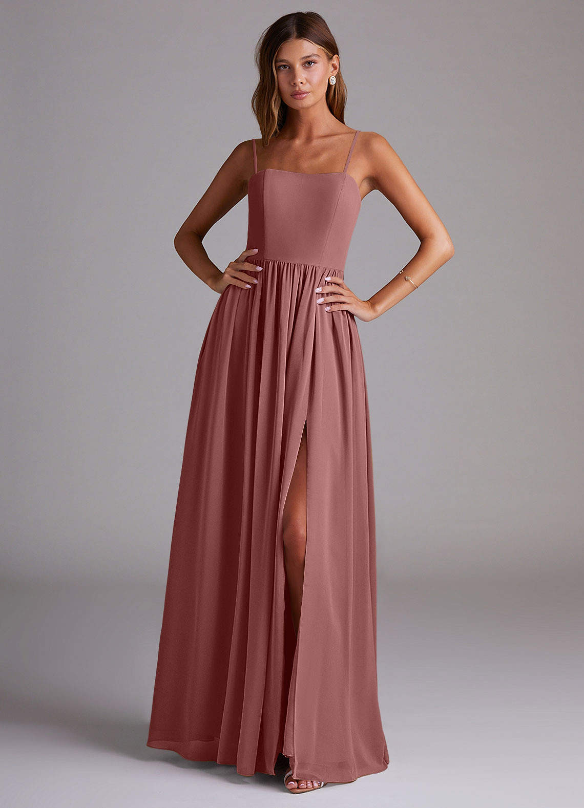 Azazie Calianna Bridesmaid Dresses Desert Rose A-Line Off the Shoulder Chiffon Convertible Dress image1