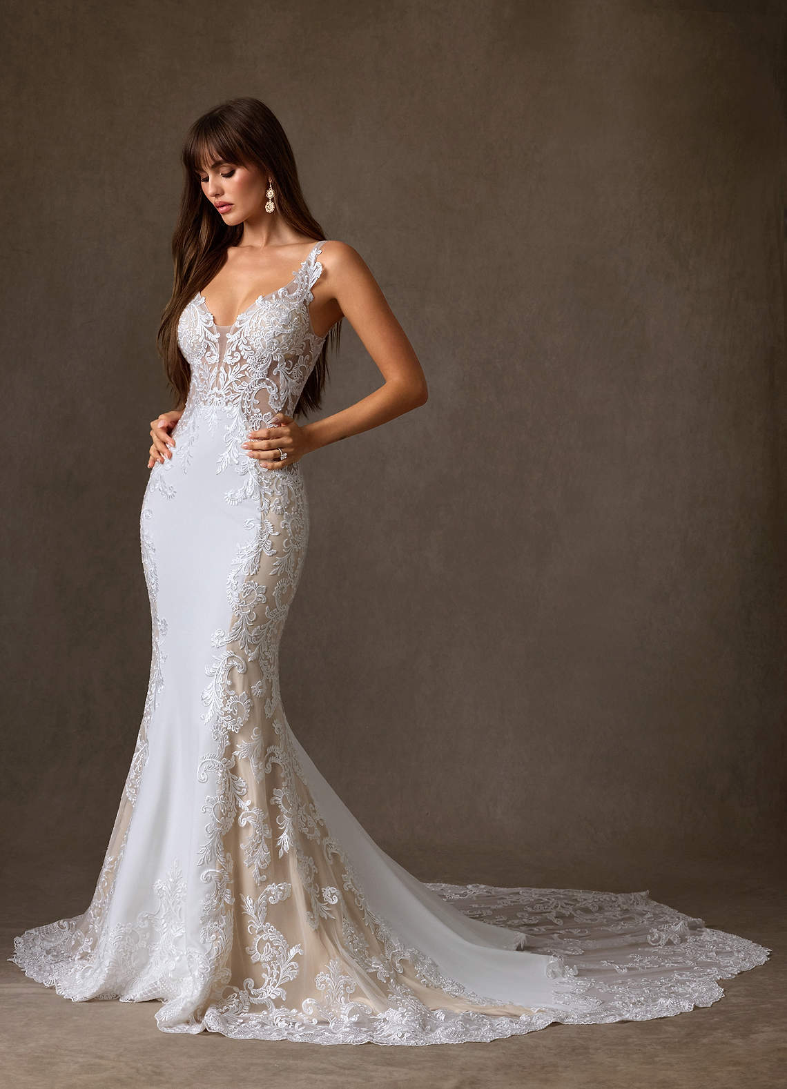 Azazie Estephanie Diamond White Champagne Mermaid Sequins Stretch