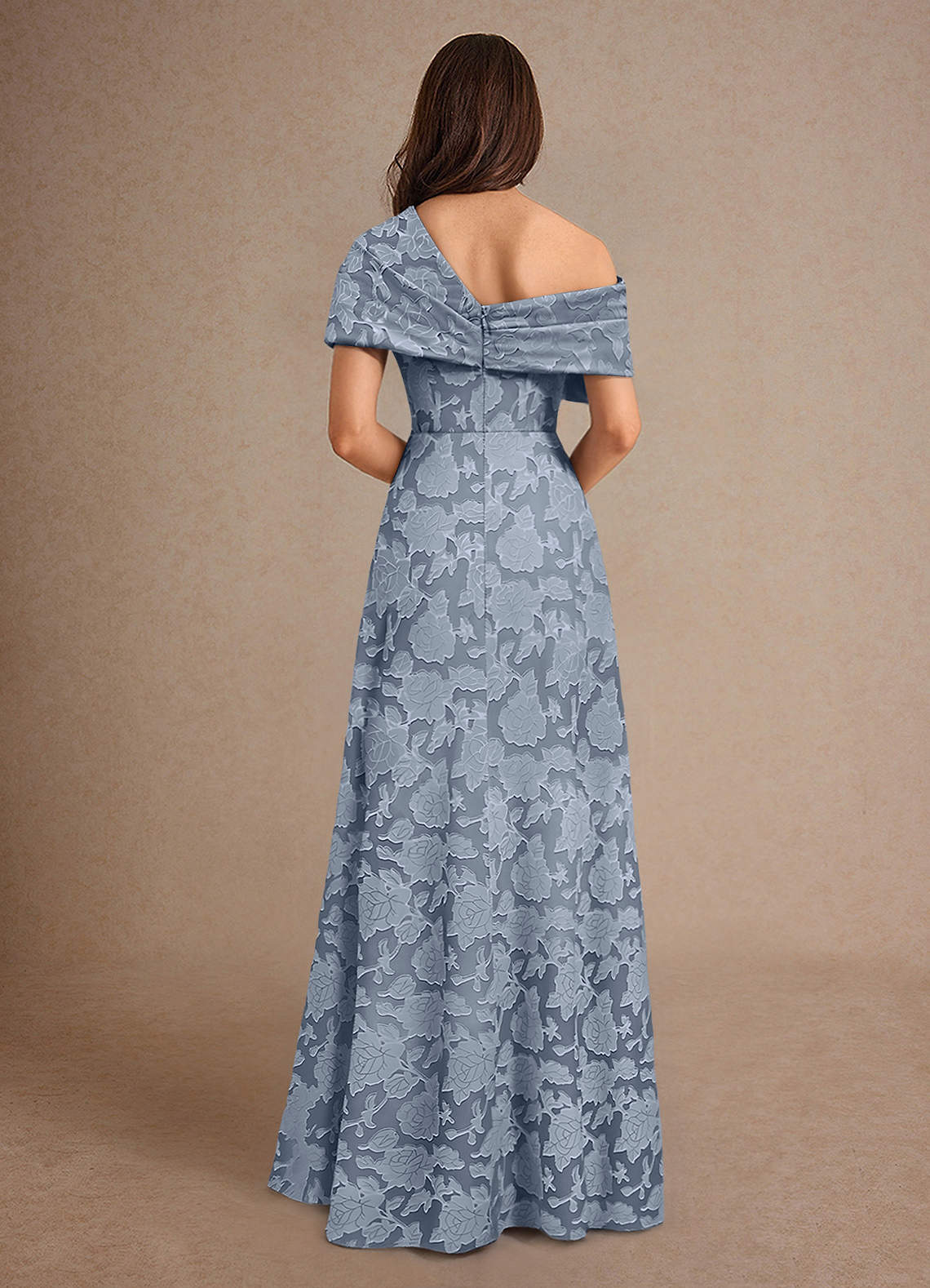 Azazie Milton vestidos de madre de la novia Vestido de Azul Polvoriento de Devorado Floral de Corte En A con Plisado image1