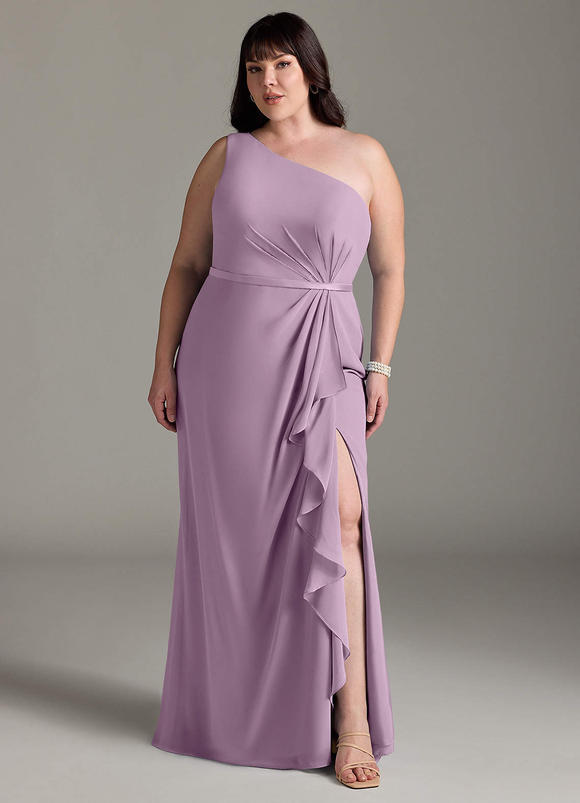 Azazie Liza Bridesmaid Dresses Wisteria Mermaid One Shoulder Chiffon Dress image1