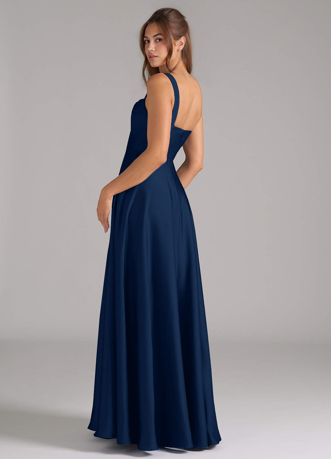 Azazie Shaude Bridesmaid Dresses Dark Navy A-Line Pleated Stretch Satin Dress image6