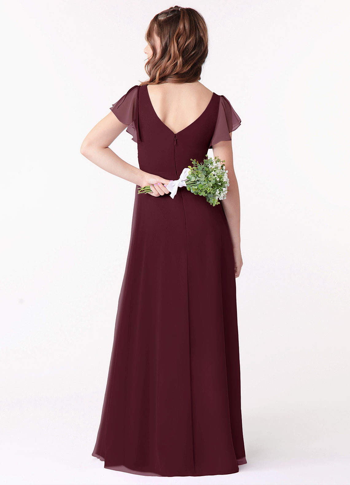 Azazie Omari Junior Vestido Cabernet de Chiffon de Linha A com Ruched image1