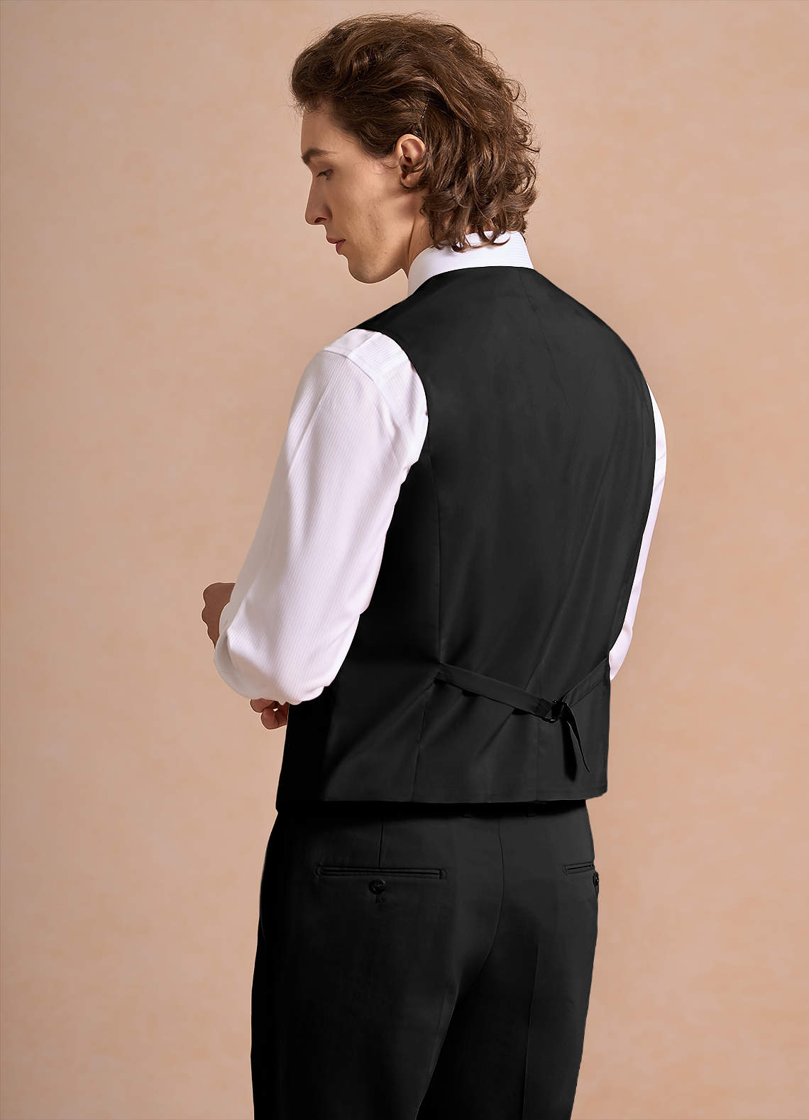 front Carter Black Cotton Linen Blend Suit Vest