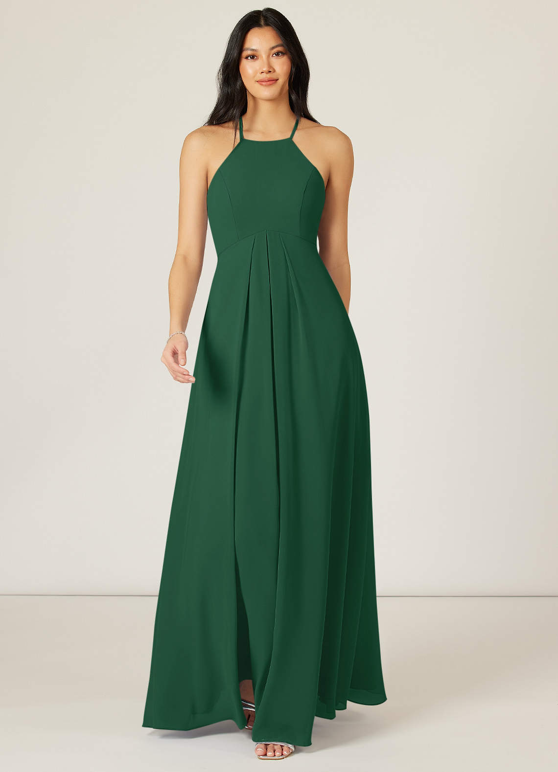 Azazie Sarah Brautjungfernkleider Empire Plissee Chiffon Kleid Dunkelgrün image1