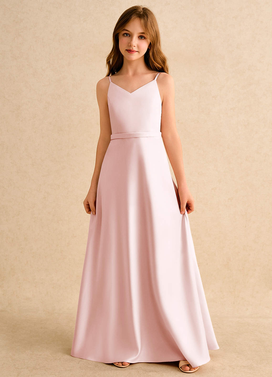 Azazie Fishie Girls Formal Vestidos de florista Vestido Rosa Corado de Cetim fosco de Linha A image3