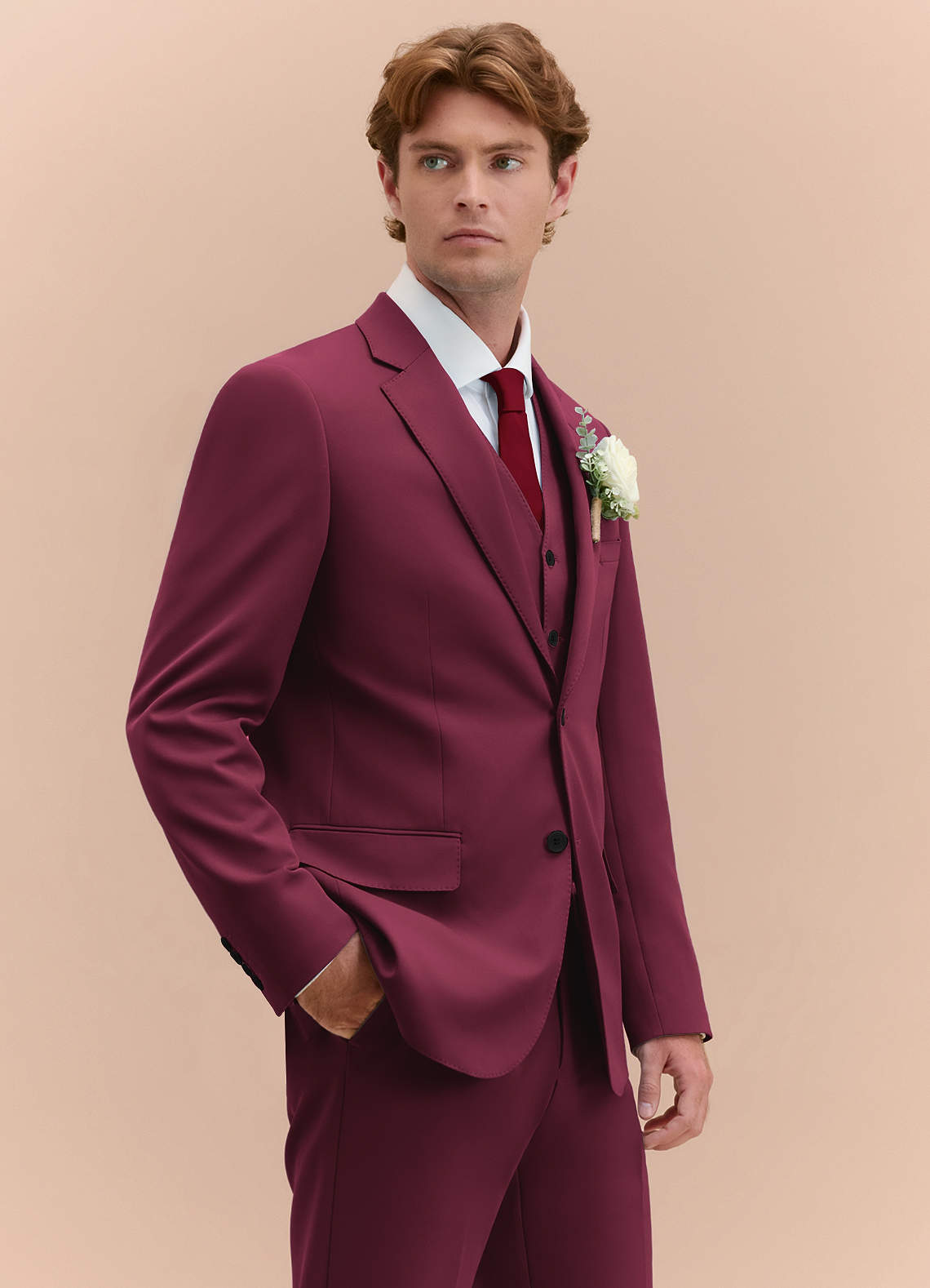 front James Burgundy Structured Stretch 3-piece suit